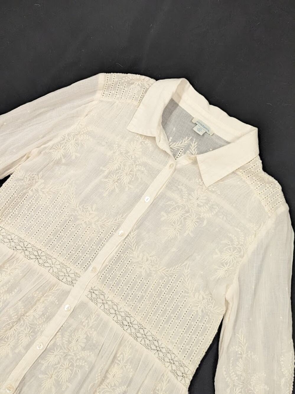 Sundance white floral embroidered Button up Mini Dress Size XS Unlined Boho